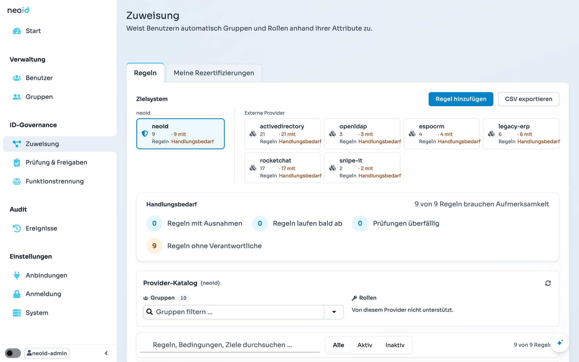 Formular-Modus des Regel-Editors für Zuweisungsregeln